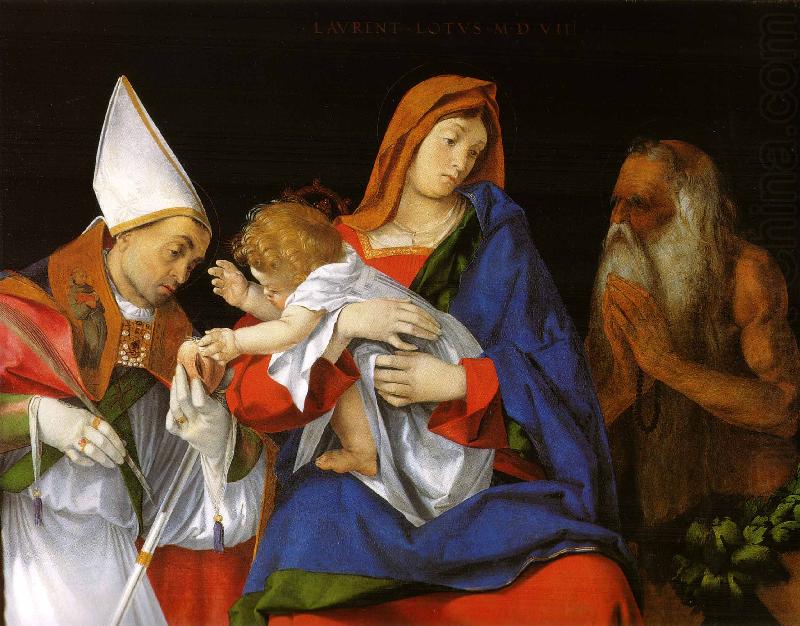 Madonna with Child between Sts Flavian and Onuphrius, Lorenzo Lotto